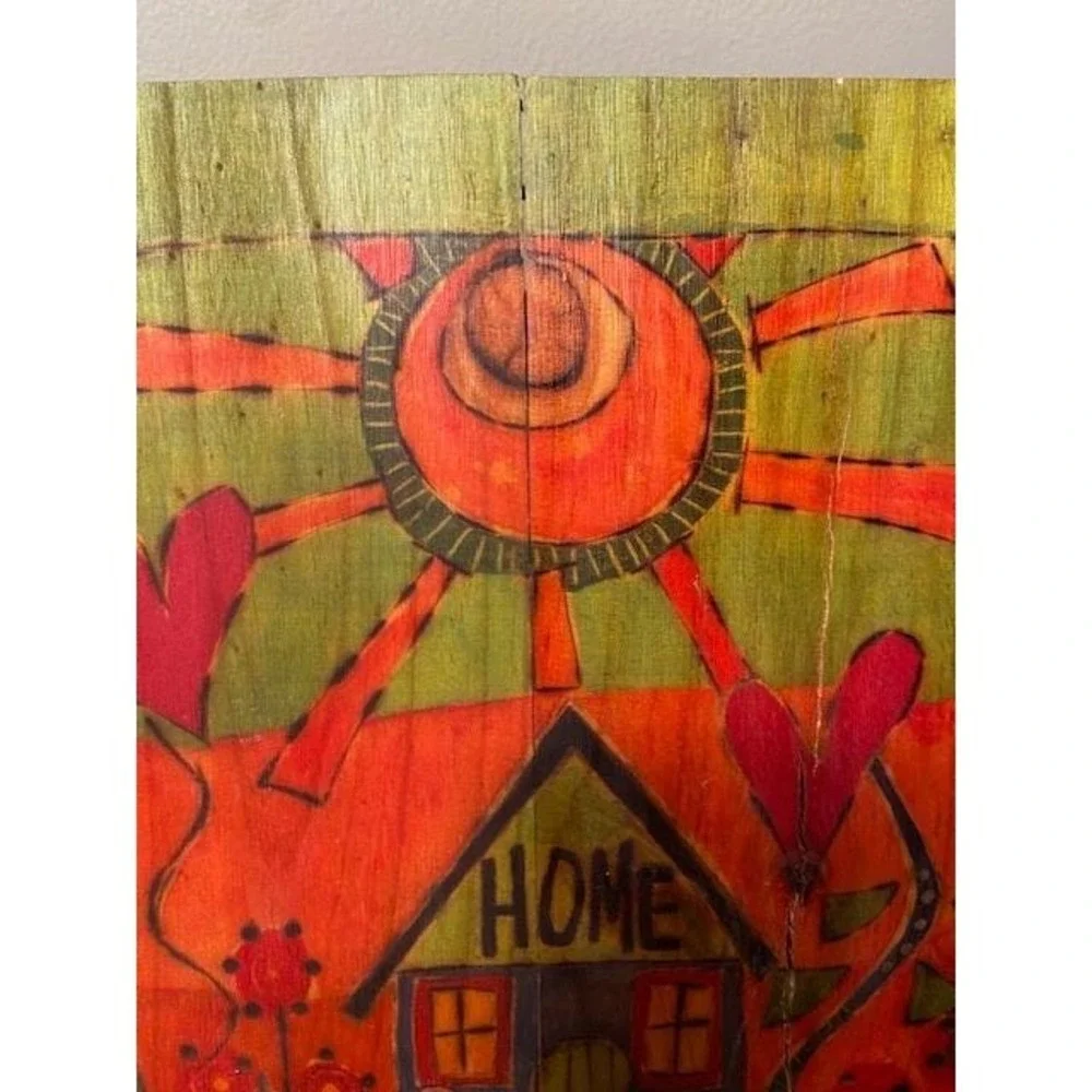 S Burgess Hand Painted Wood Wall Plaque Home Where the Adventure Begins Folk Art